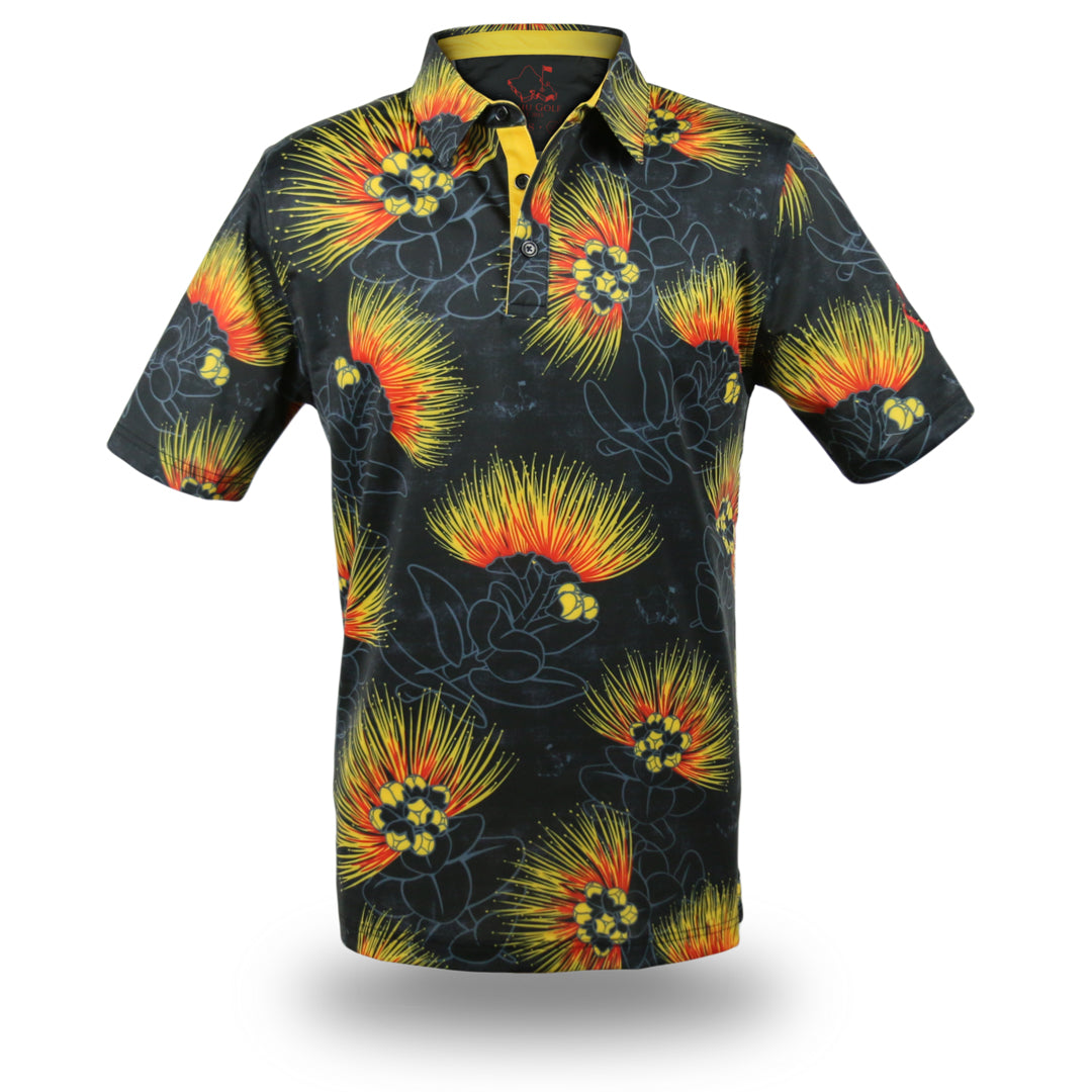 "Ohia Lehua" Amber Red - OGA Men's Polo - Black Amber