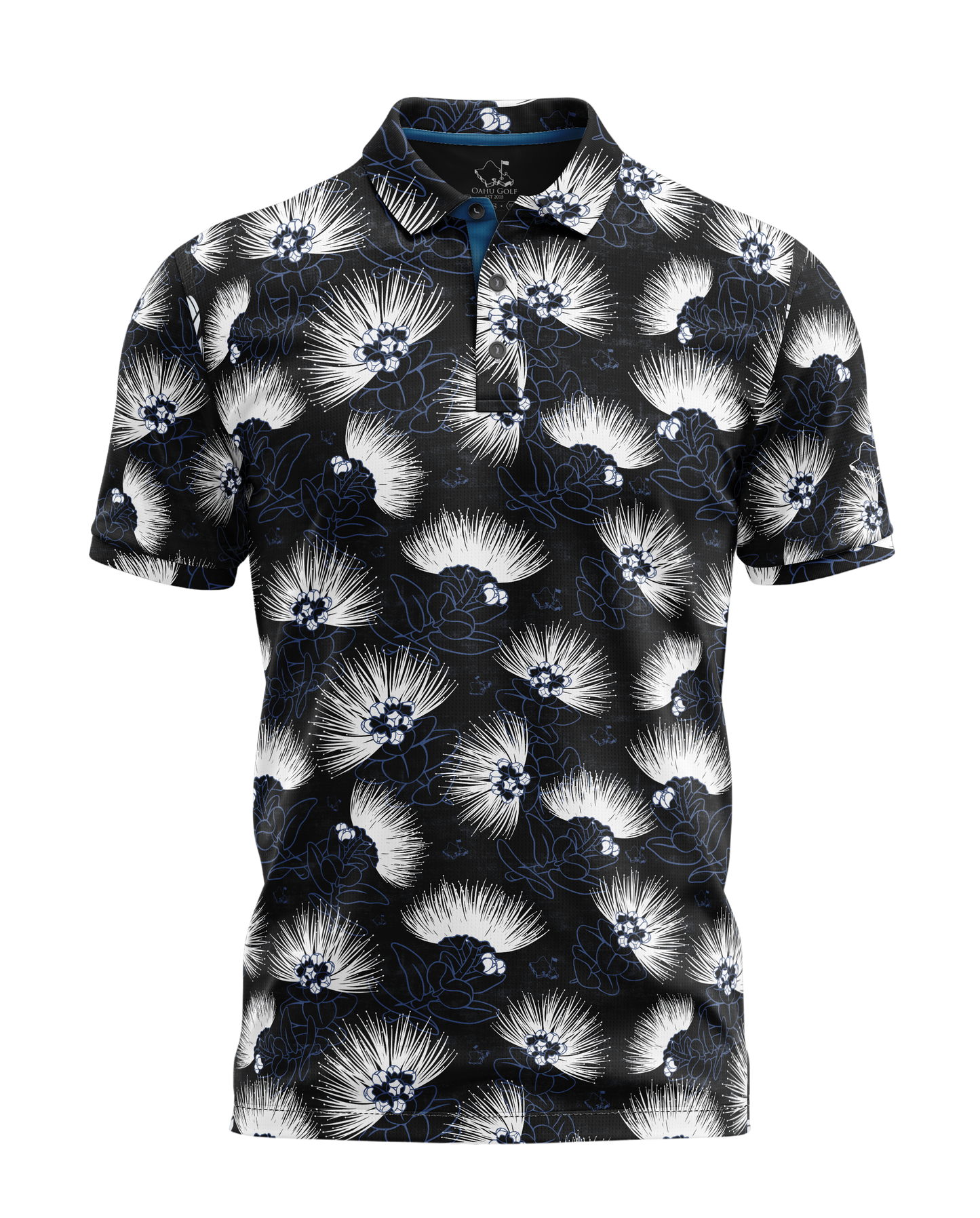 "Ohia Lehua" Ghost Bloom - OGA Men's Polo - Black / White