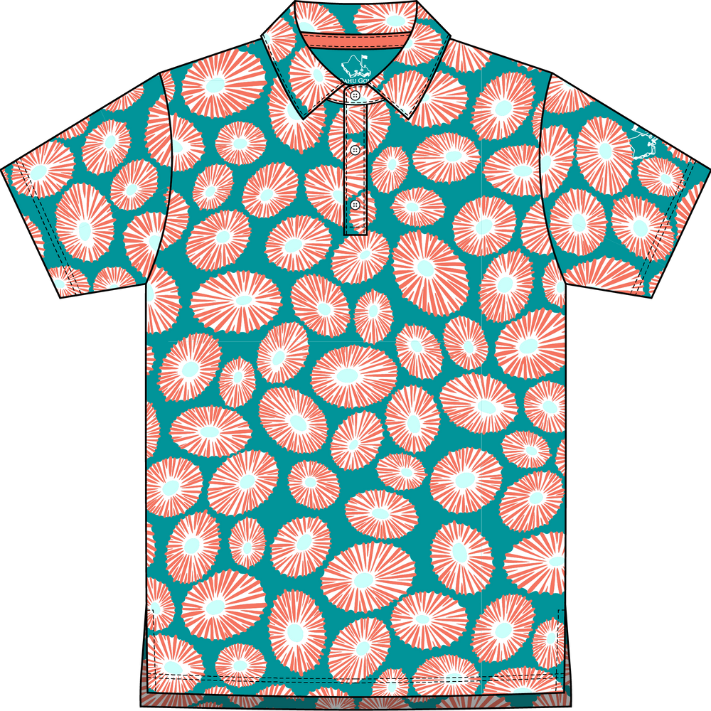 "Opihi Cluster" Deep Seafoam - OGA Youth Polo - Deep Seafoam / Coral