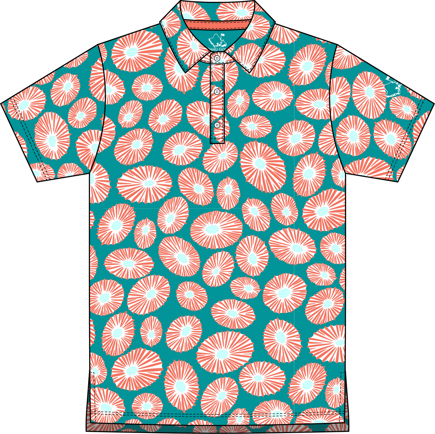 "Opihi Cluster" Deep Seafoam - OGA Youth Polo - Deep Seafoam / Coral