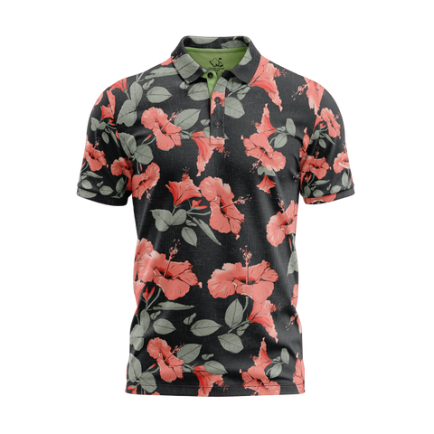 "Peaches and Cream" Night Blossom- OGA Men's Polo - Black / Red