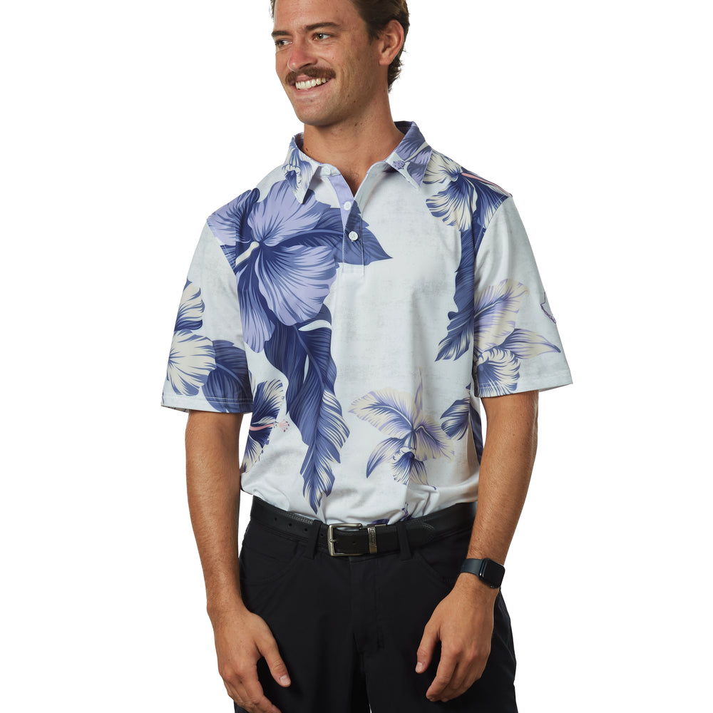 
                      
                        "Shmood Kine" Haupia White - OGA Men's Polo - White / Lavender
                      
                    