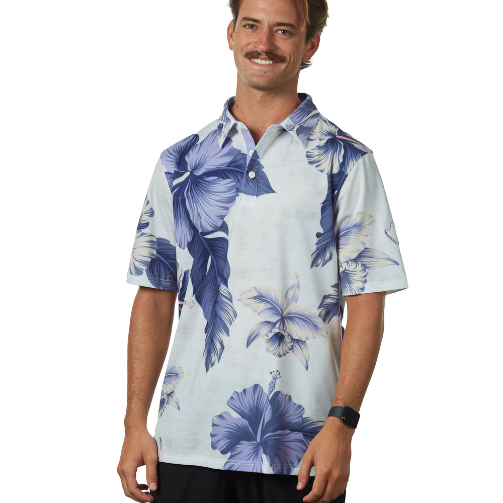 
                      
                        "Shmood Kine" Haupia White - OGA Men's Polo - White / Lavender
                      
                    