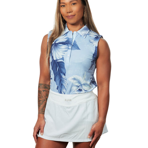 "Shmood Kine" Lobelia Blue - OGA Women's Sleeveless Polo - Blue / White