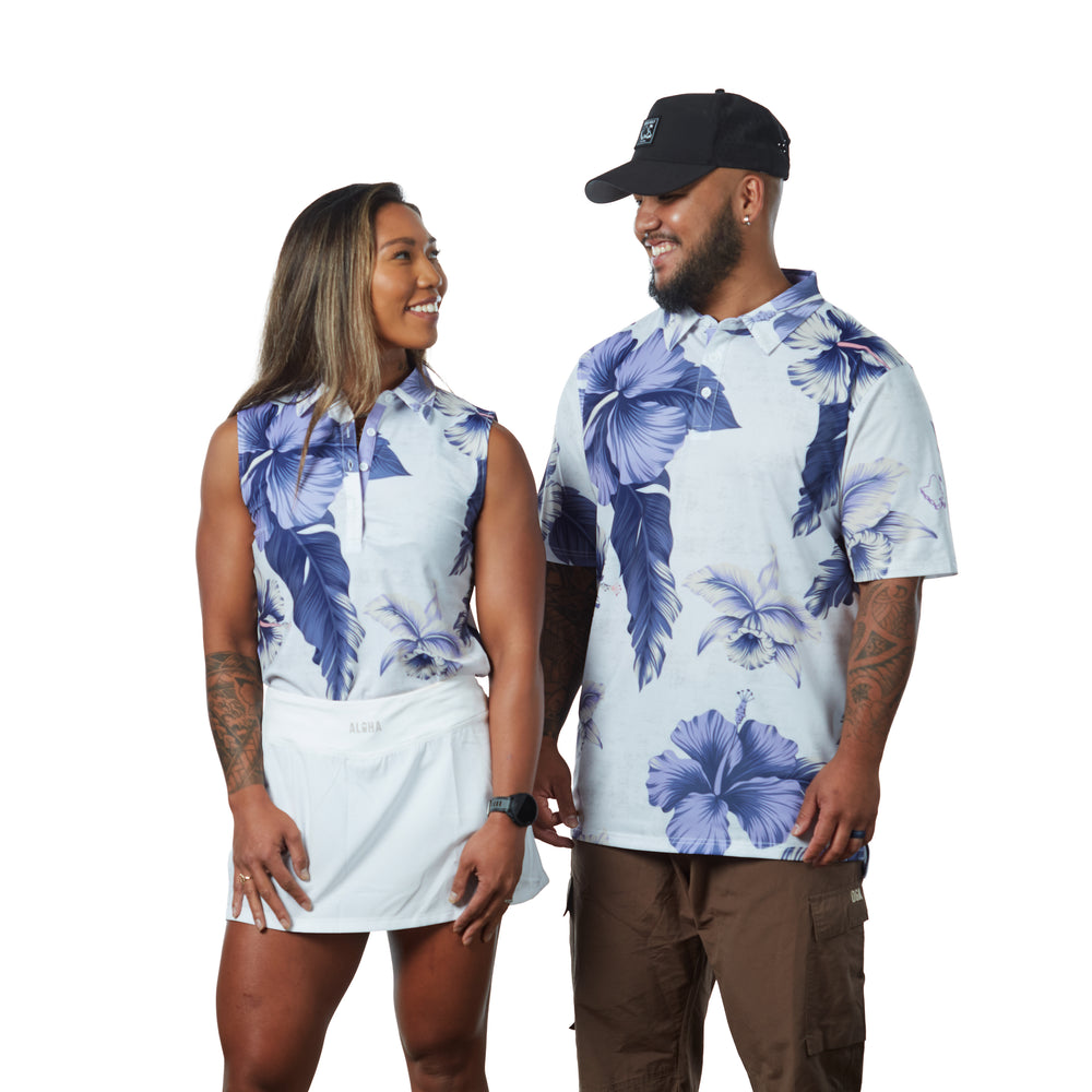 
                      
                        "Shmood Kine" Haupia White - OGA Women's Sleeveless Polo - White / Lavender
                      
                    