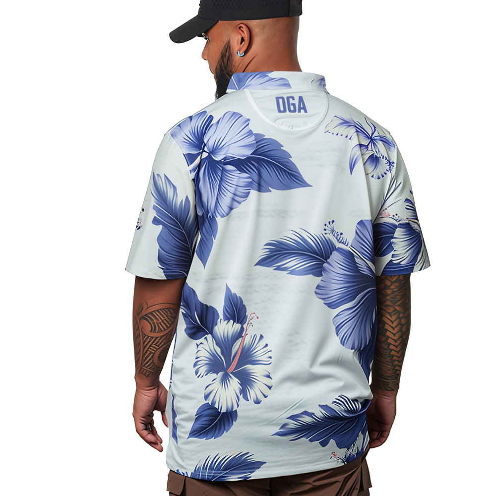 
                      
                        "Shmood Kine" Haupia White - OGA Men's Polo - White / Lavender
                      
                    