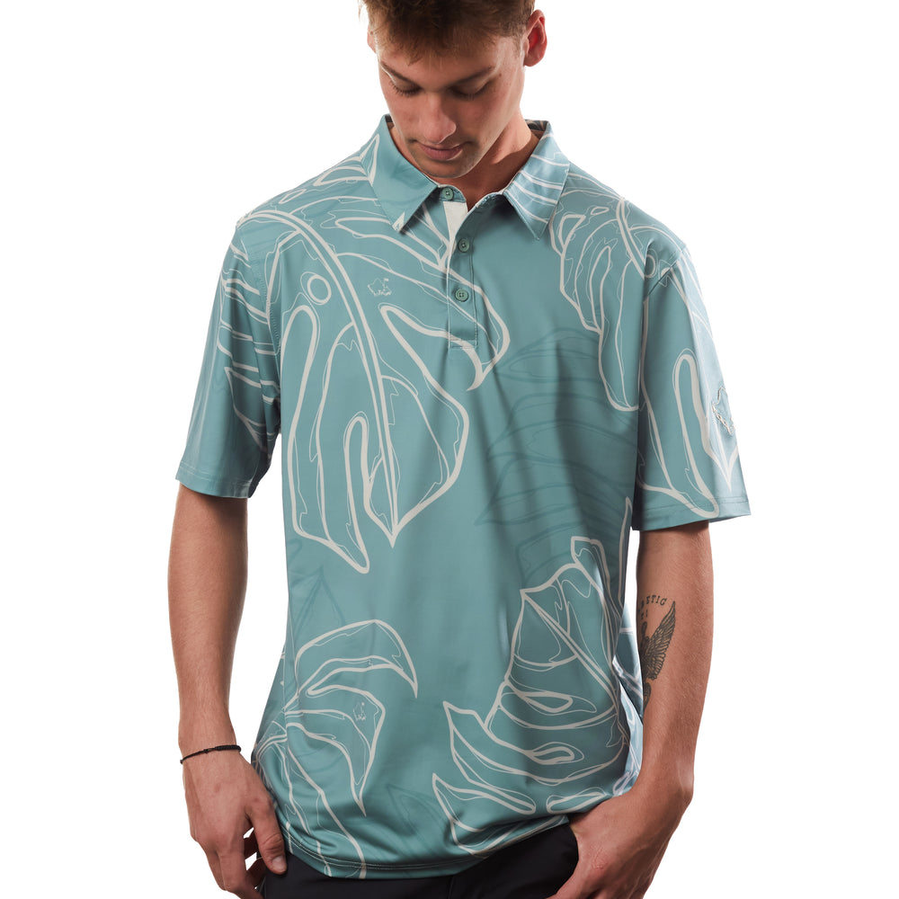 "Monstera Koncept" Seafoam Green - OGA Men's Polo - Seafoam Green