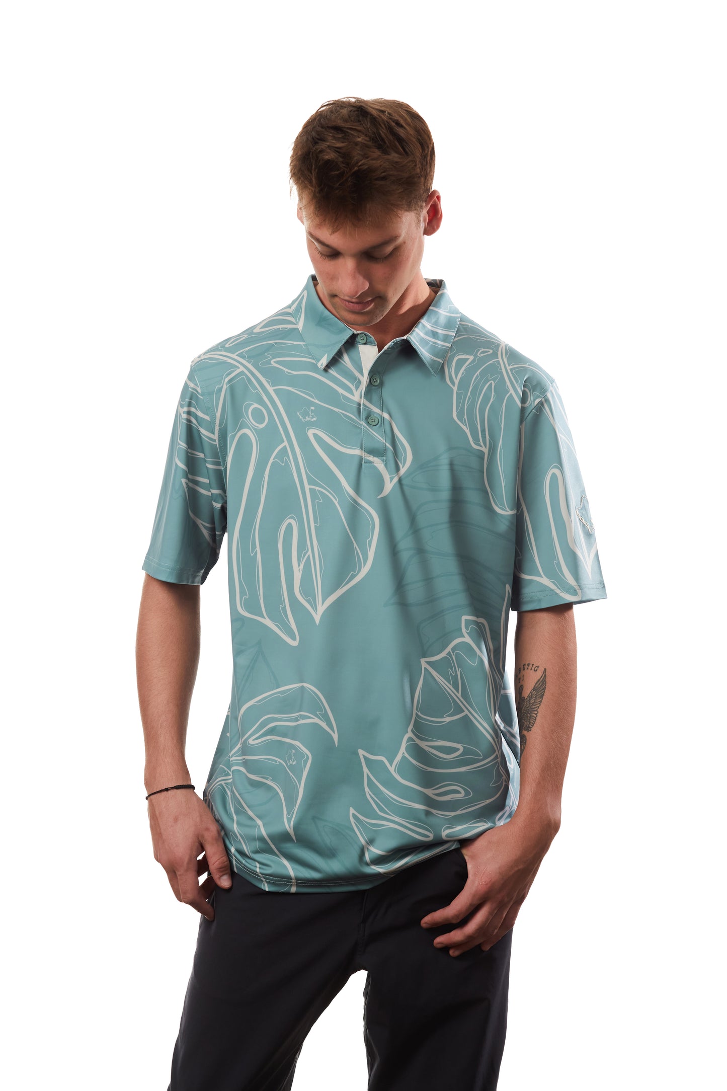"Monstera Koncept" Seafoam Green - OGA Men's Polo - Seafoam Green