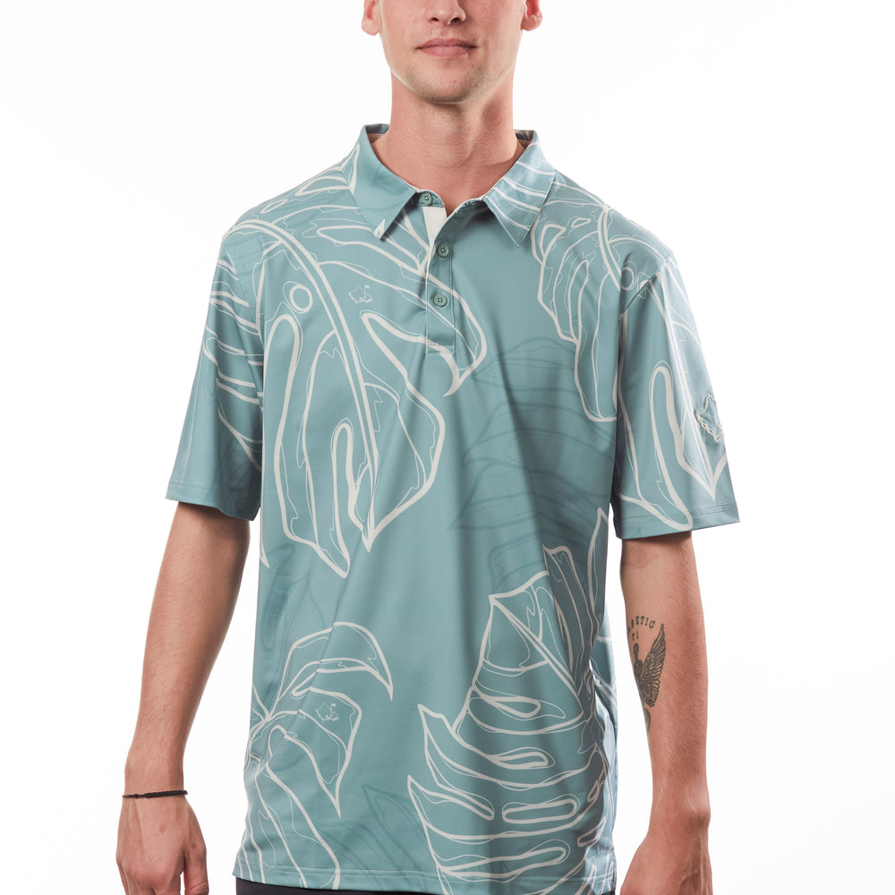 "Monstera Koncept" Seafoam Green - OGA Men's Polo - Seafoam Green