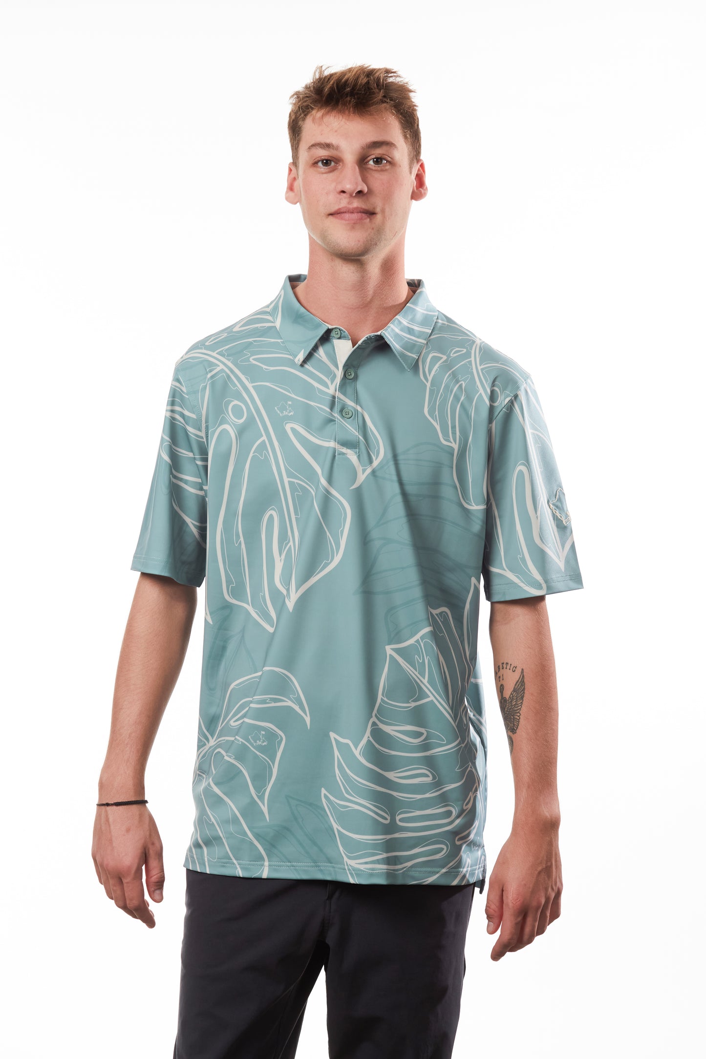 "Monstera Koncept" Seafoam Green - OGA Men's Polo - Seafoam Green