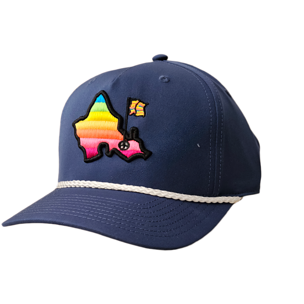 "Shave Ice Island 5 Panel" - 5 Panel Rope Snapback - Vintage Navy - Shave Ice Ombre Logo