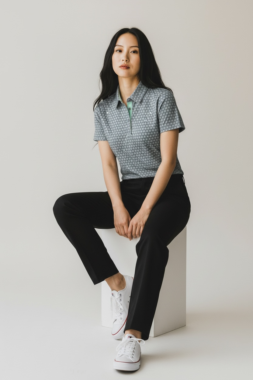 "Jungle" Downtown Fit - OGA Men's Polo - Black / Pale Sky