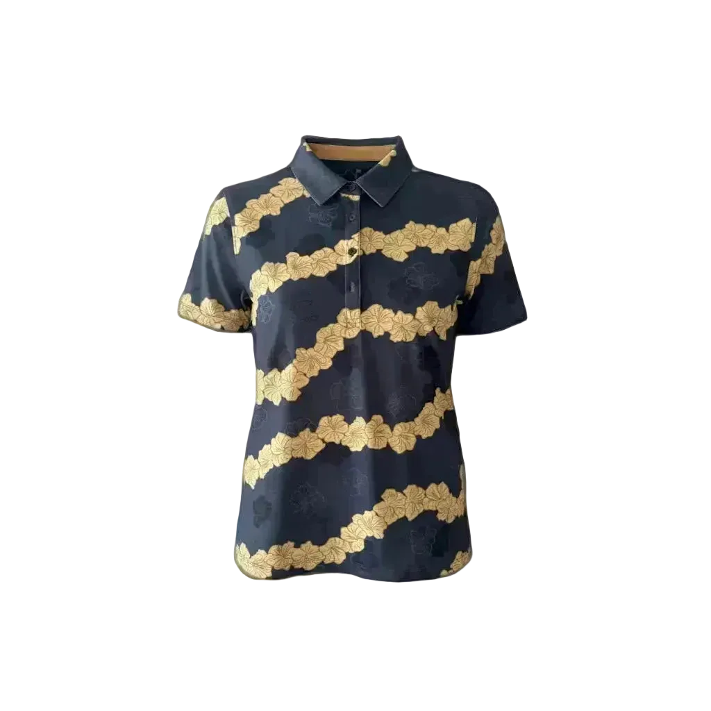 "Ho'onani" Gray- OGA Women's Polo - Obsidian / Gold