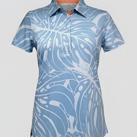 "Monstera 2-0" Tonal Slate - OGA Womens's Polo - Slate Blue