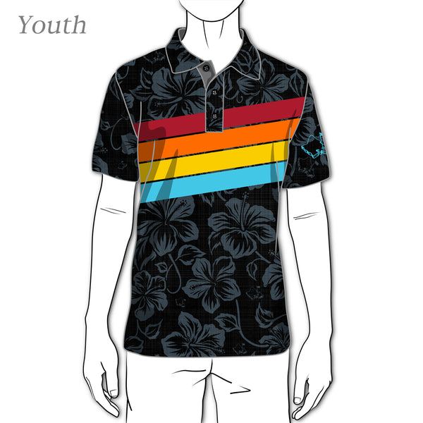 "Retro Stripes" Black Prism - OGA Youth Polo - Black