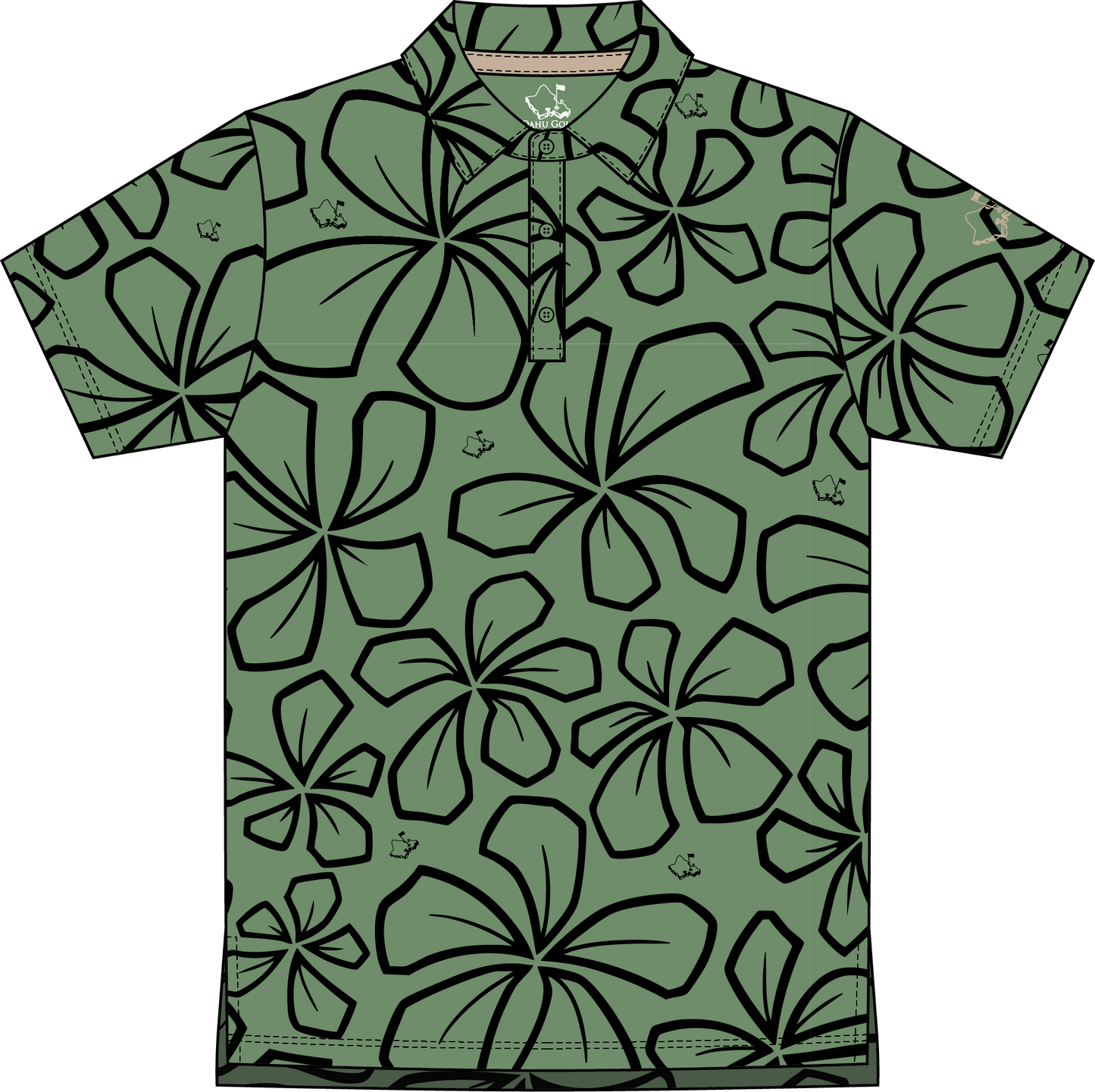 "Retro Plumeria" Luau Green - OGA Youth Polo - Luau Green / Black