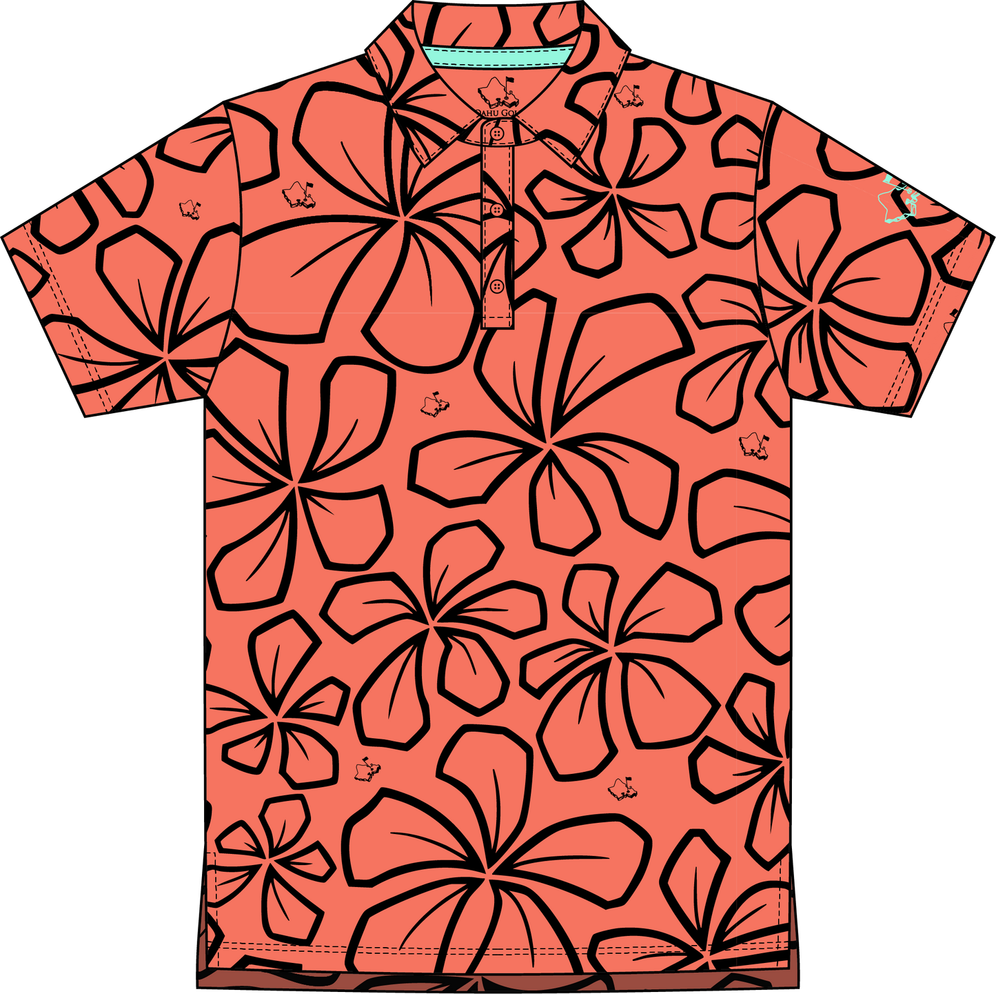 "Retro Plumeria" Coral - OGA Youth Polo - Coral Orange / Black