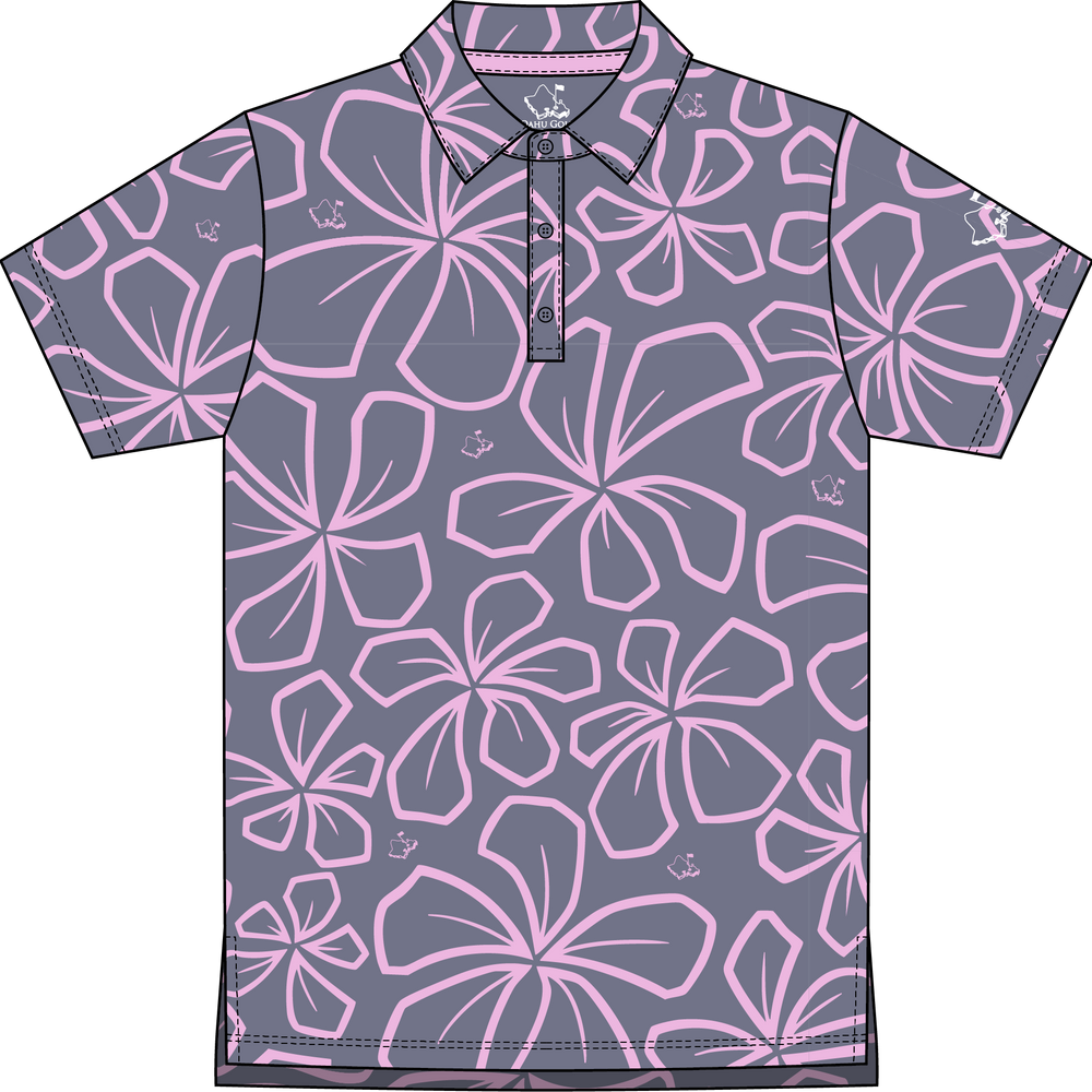 "Retro Plumeria" Rich Poi - OGA Youth Polo - Rich Poi / Mauve