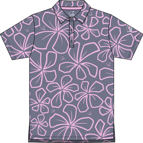 "Retro Plumeria" Rich Poi - OGA Youth Polo - Rich Poi / Mauve
