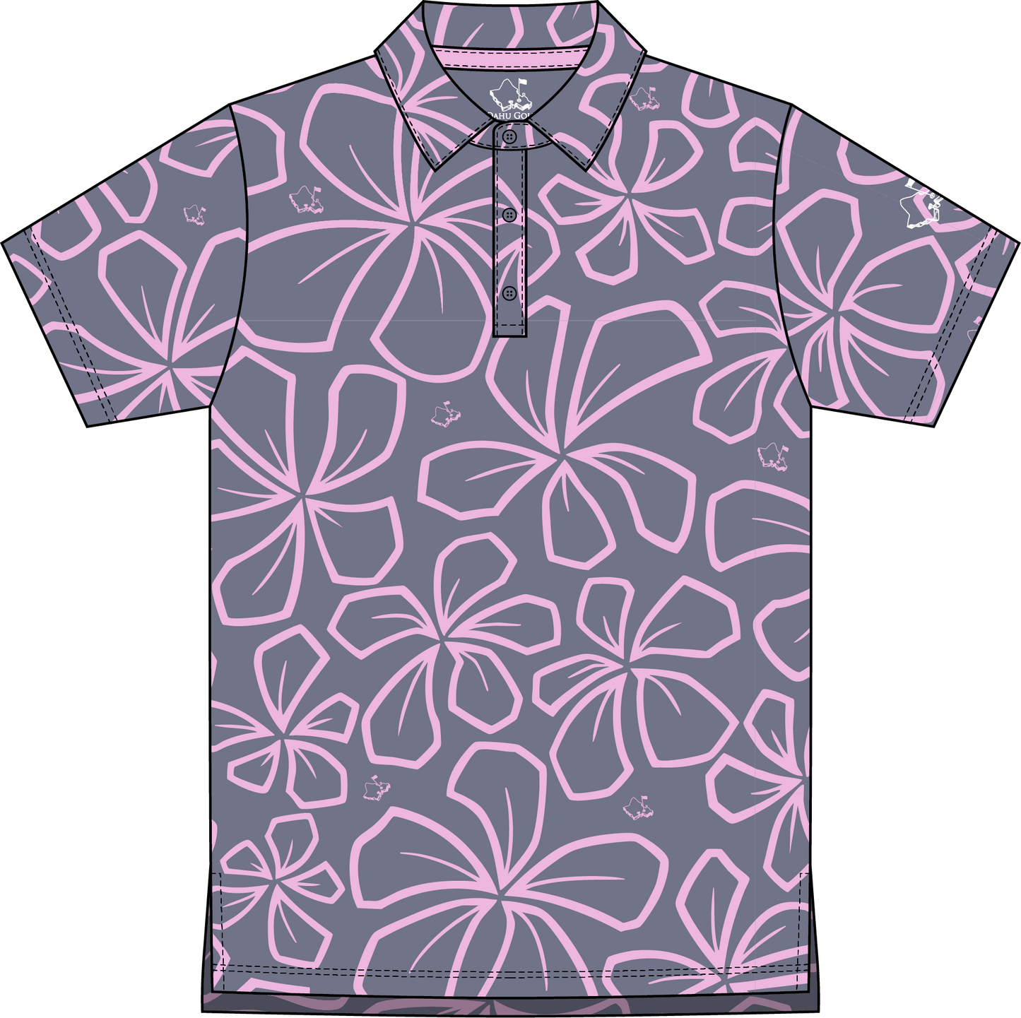 "Retro Plumeria" Rich Poi - OGA Youth Polo - Rich Poi / Mauve