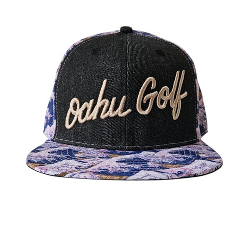 "Script Waves" - 6 Panel Snapback - Black Denim/Blue/White