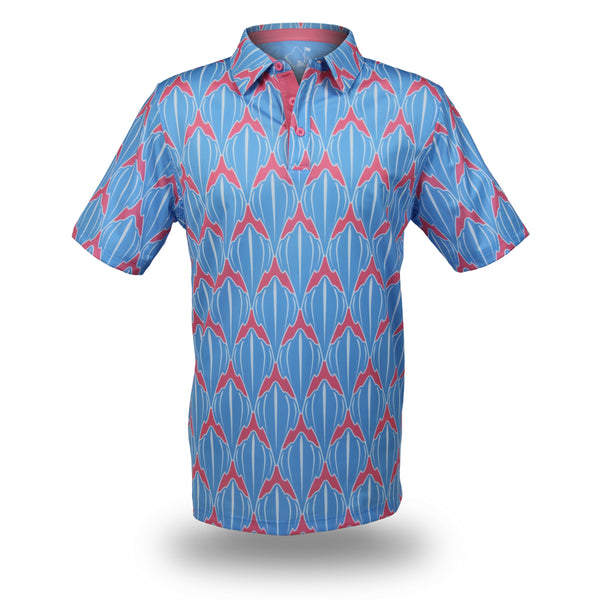 "Shark" Marina Blue - OGA Men's Polo - Marina Blue and Coral