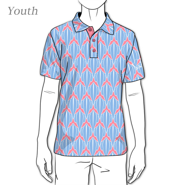 "Shark" Marina Blue - OGA Youth Polo - Marina Blue and Coral