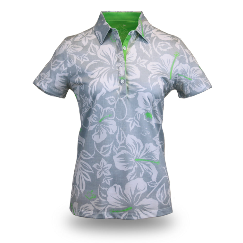 "Silver Mint Bloom" - OGA Women's Collared Polo - Silver / Neon Mint