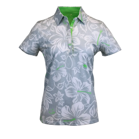 "Silver Mint Bloom" - OGA Women's Collared Polo - Silver / Neon Mint