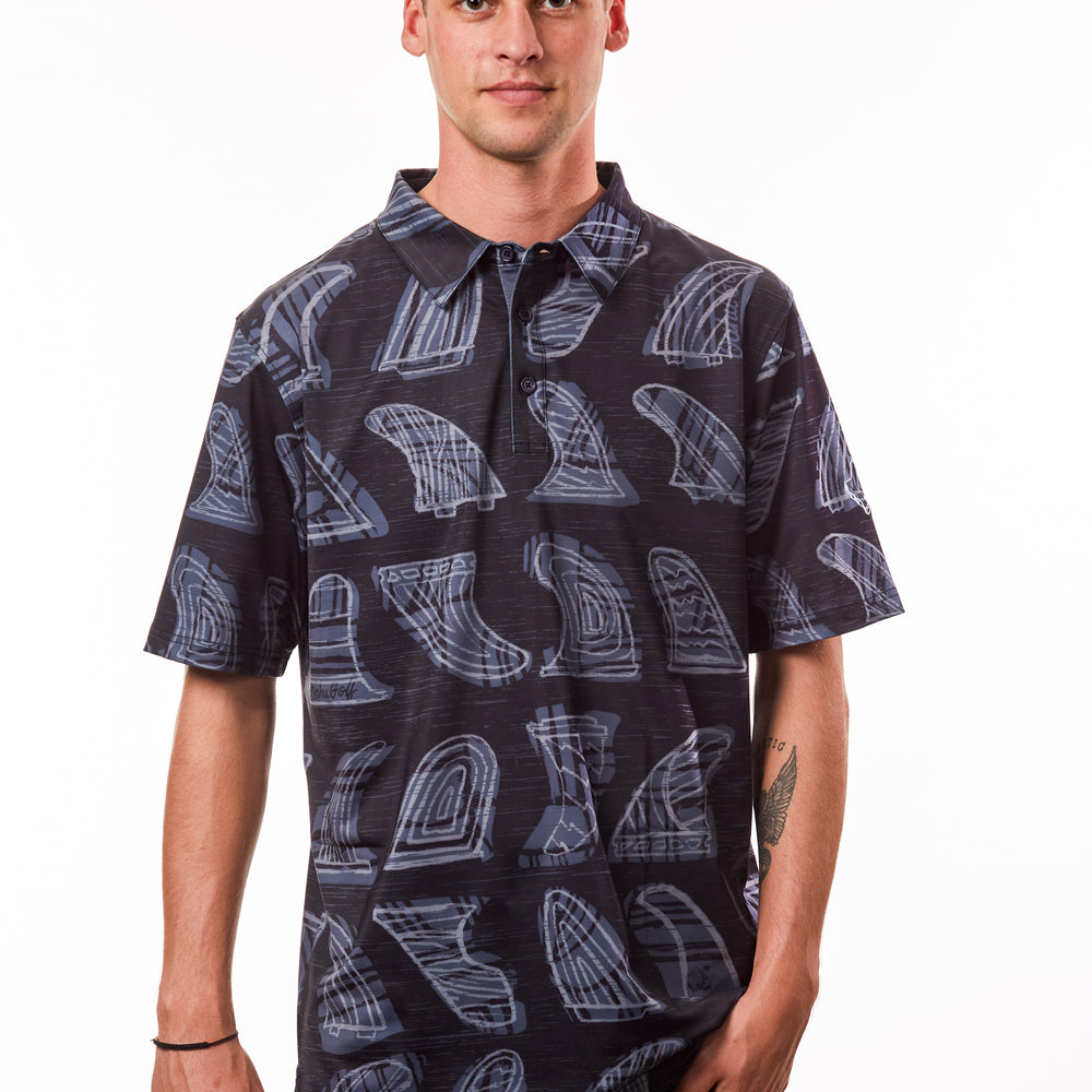 "Skegs" Black Lava - OGA Men's Polo - Black / Gray