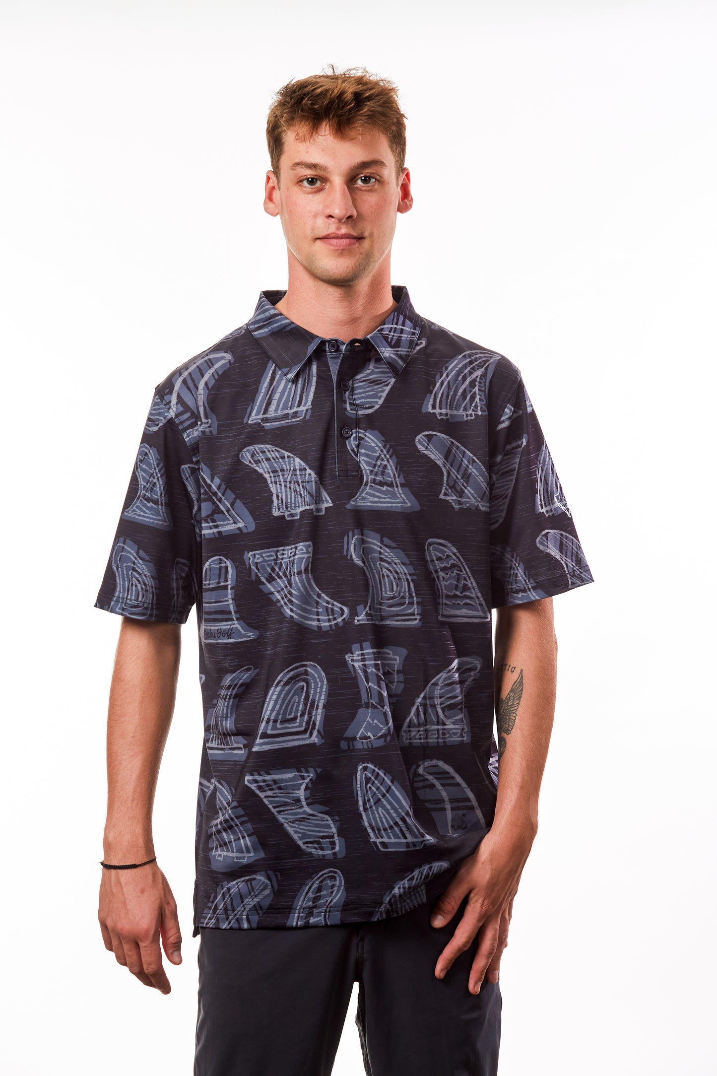 "Skegs" Black Lava - OGA Men's Polo - Black / Gray