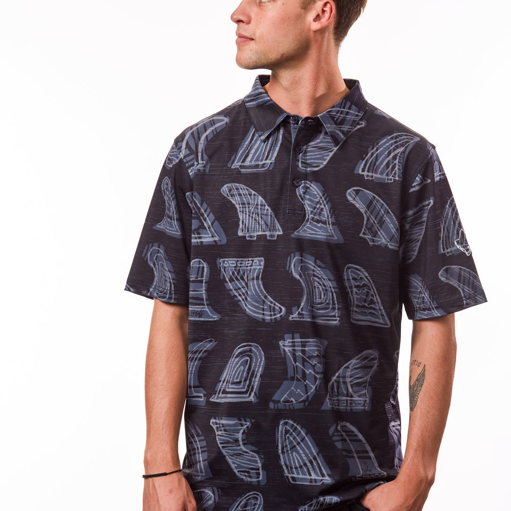 "Skegs" Black Lava - OGA Men's Polo - Black / Gray