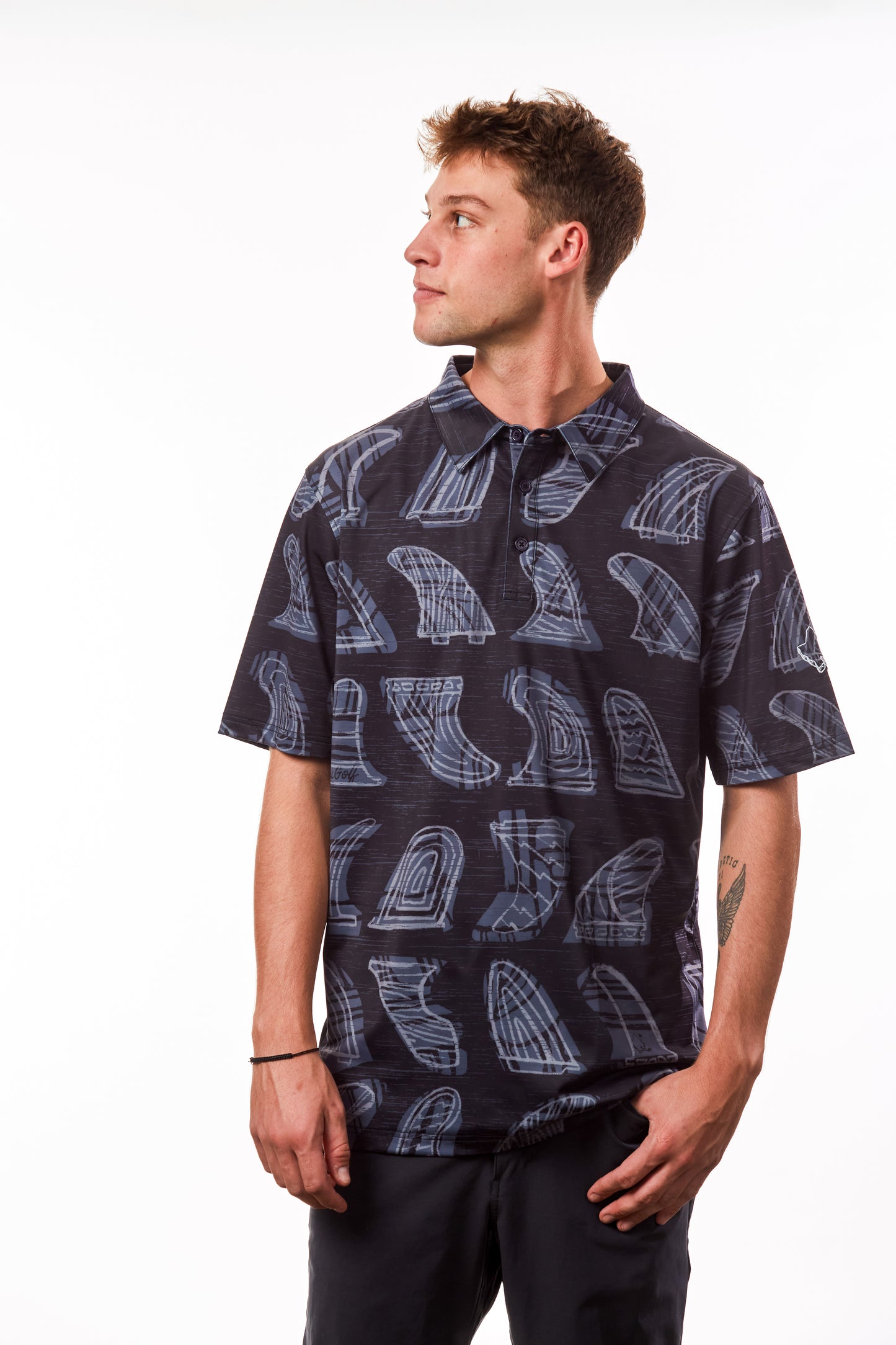 "Skegs" Black Lava - OGA Men's Polo - Black / Gray