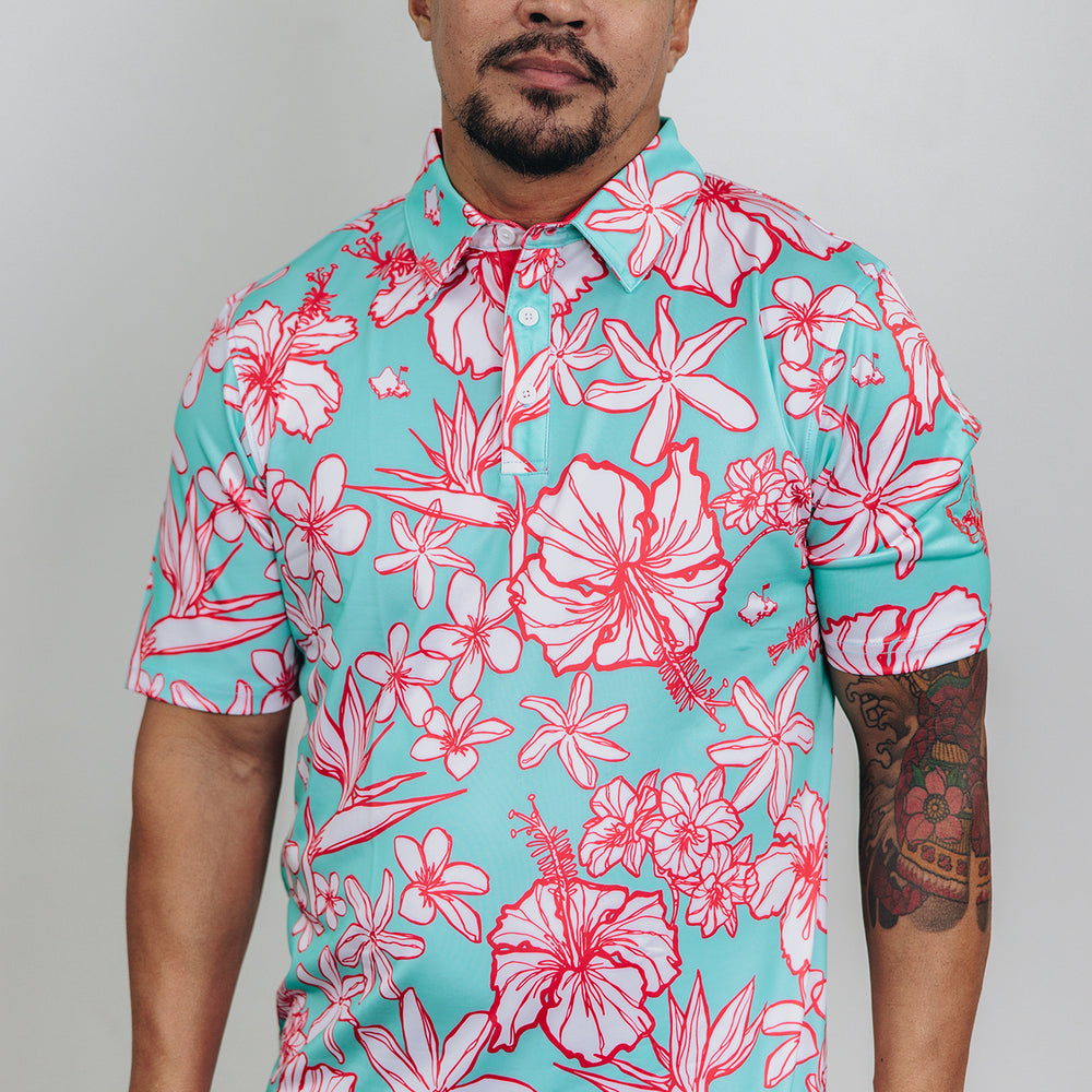 "Sketchy" Cascade Sky - OGA Men's Polo - Aqua Mint