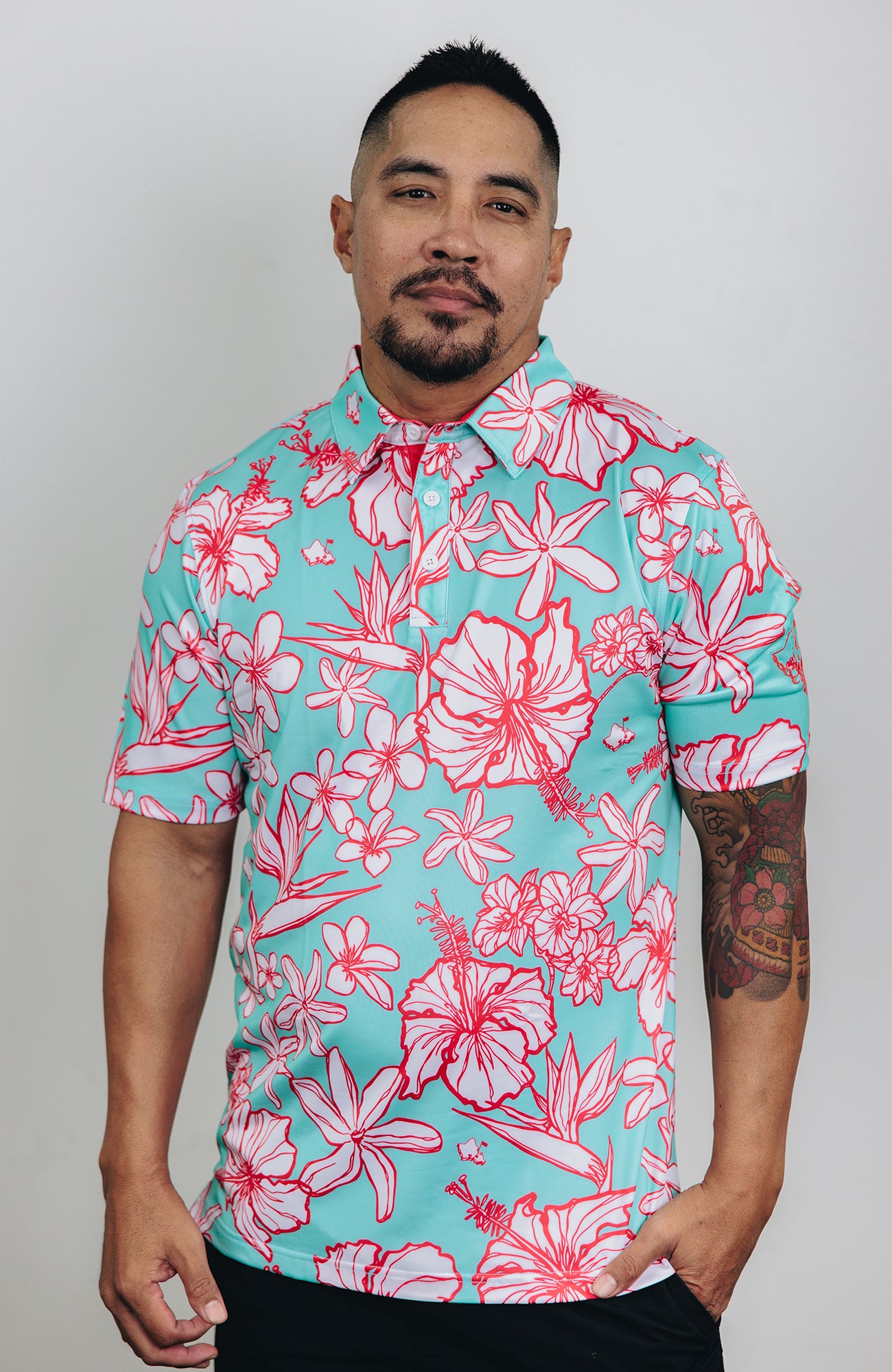 "Sketchy" Cascade Sky - OGA Men's Polo - Aqua Mint