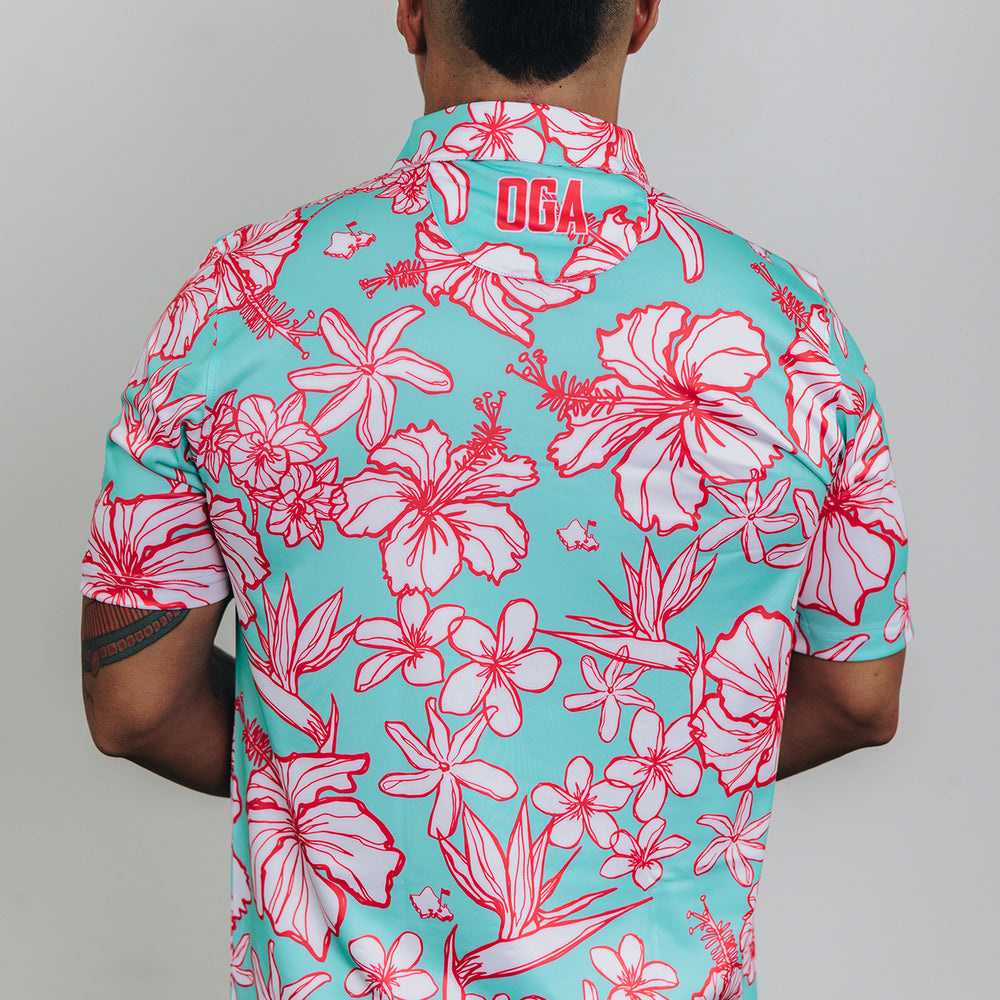 "Sketchy" Cascade Sky - OGA Men's Polo - Aqua Mint