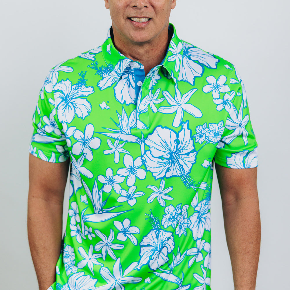 "Sketchy Cascade" Green Flash - OGA Men's Polo - Lime / Foam