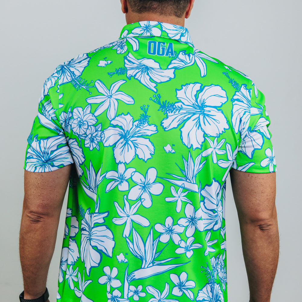 "Sketchy Cascade" Green Flash - OGA Men's Polo - Lime / Foam