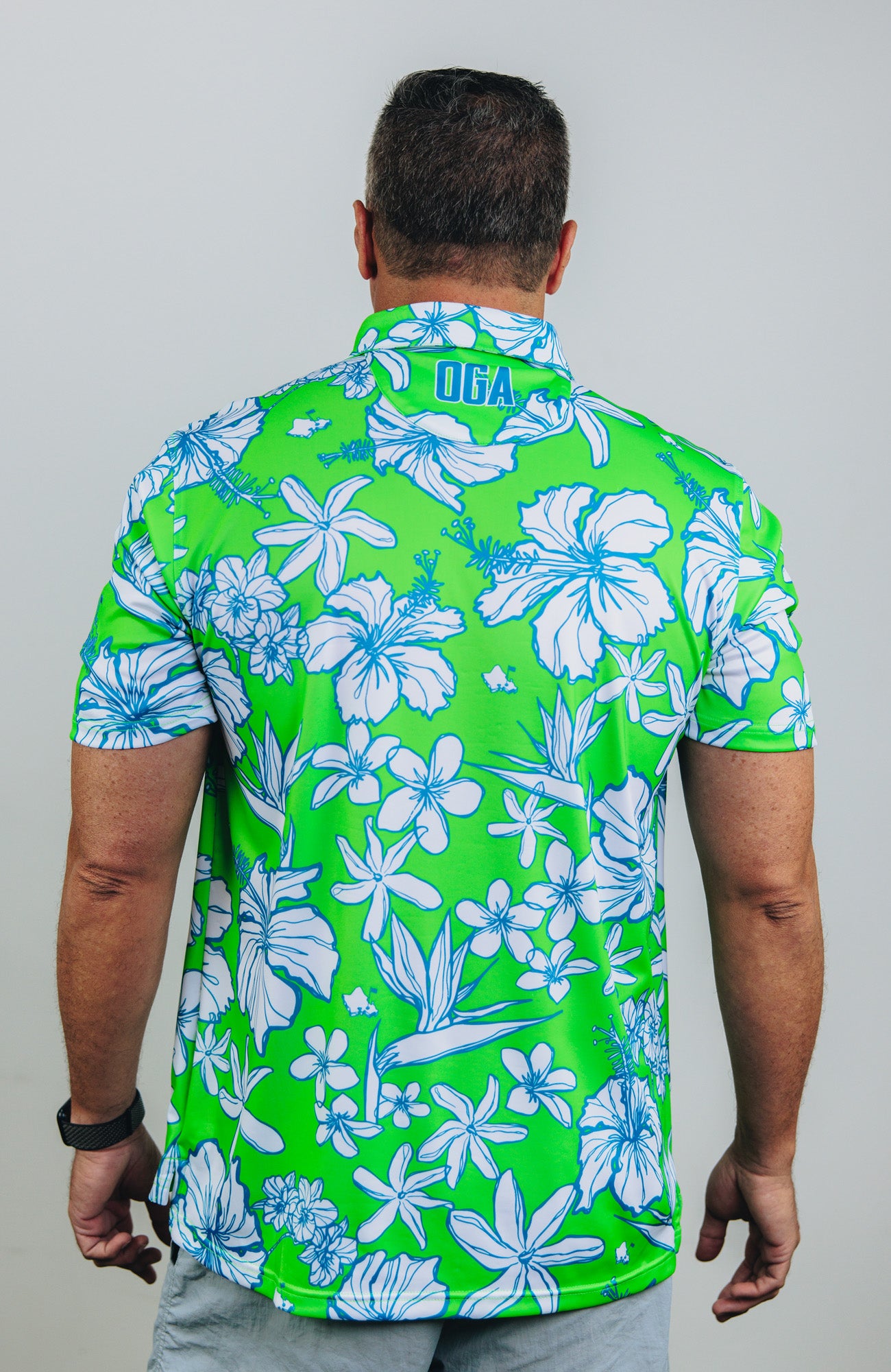 "Sketchy Cascade" Green Flash - OGA Men's Polo - Lime / Foam