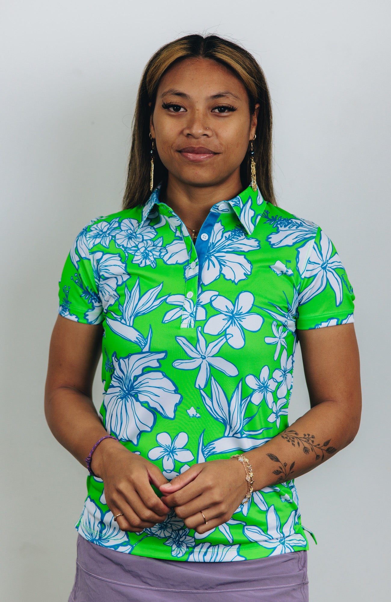 "Sketchy Cascade" Green Flash - OGA Women's Polo - Lime / Foam