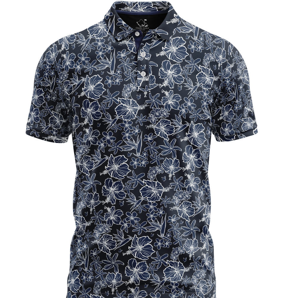 "Small Kine Sketchy" Dark Ocean - OGA Men's Polo - Midnight Blues