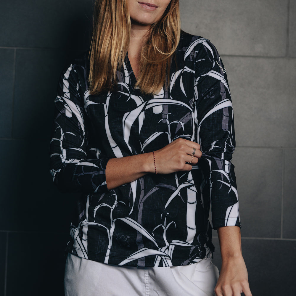 
                      
                        "Sugarcane" Onyx Fields - OGA Women's Long Sleeve Polo - Onyx
                      
                    