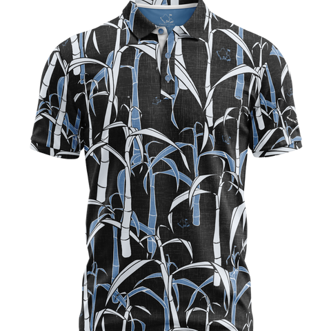 "Sugar Cane" Powder Black - OGA Men's Polo - Powder Blue / Obsidian