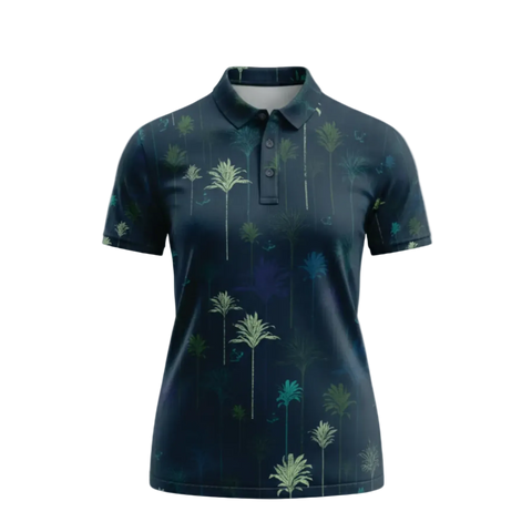 "Ti Leaf" Twilight Sky - OGA Women's Polo - Midnight Blues / Mint