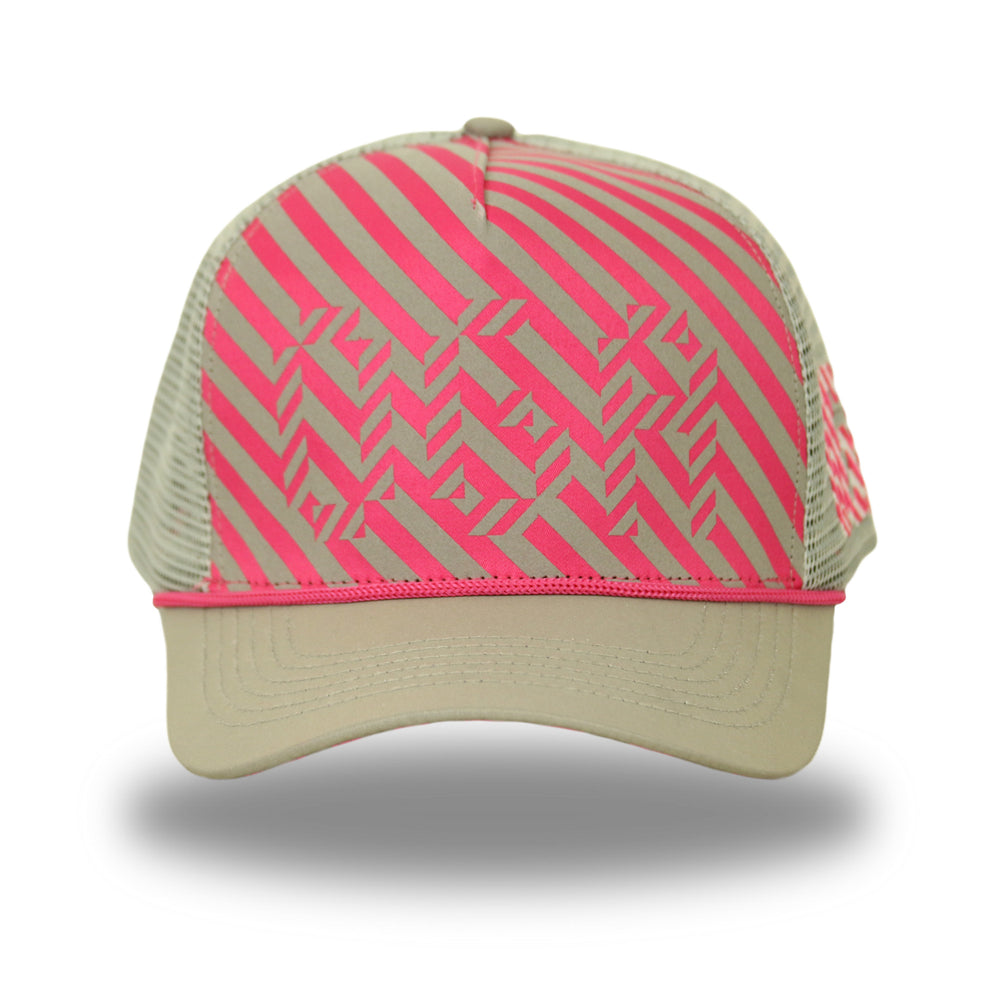 " Trippy Trucker" - Trucker Hat - Pink / Reflective Gray