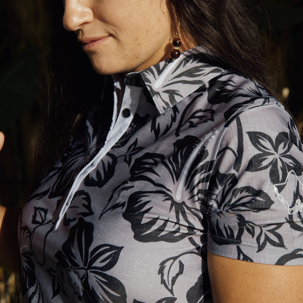 "Bloom" Black Smoke - OGA Women's Polo - Smoke Gray / Black