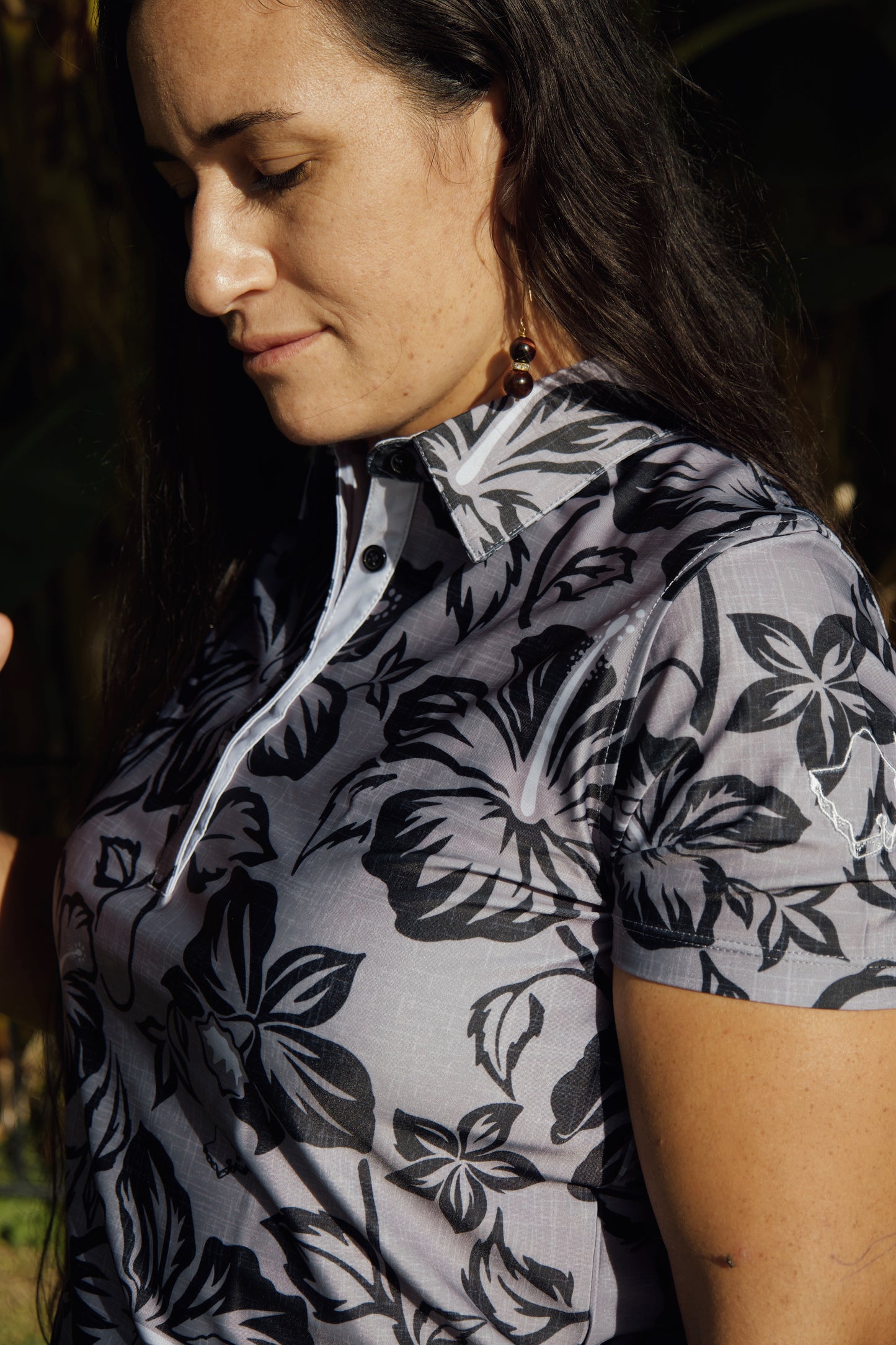 "Bloom" Black Smoke - OGA Women's Polo - Smoke Gray / Black