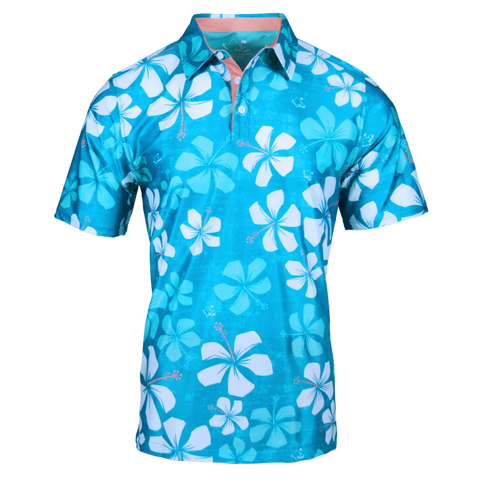 "Vintage Hibiscus" - OGA Men's Polo - Rich Teal