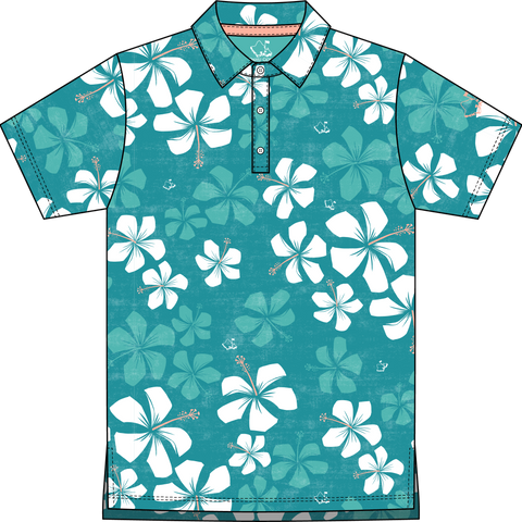 "Vintage Hibiscus" - OGA Youth Polo - Rich Teal