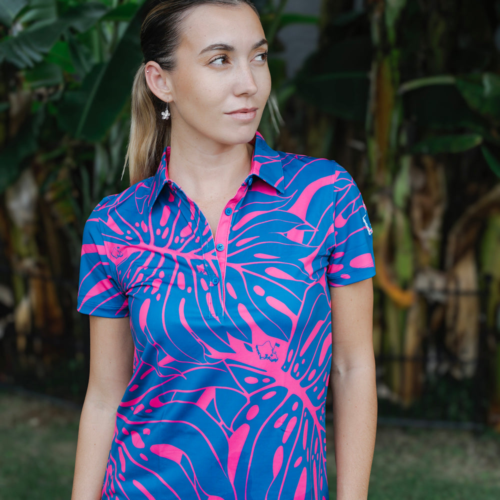 "Monstera 2-0" Contrast 2 - OGA Women's Polo - Royal / Pink